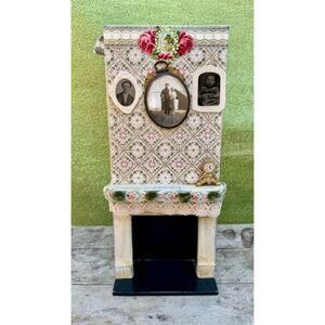 Vtg handmade decorative dollhouse mini fireplace mantle, Victorian, Shabby Chic,